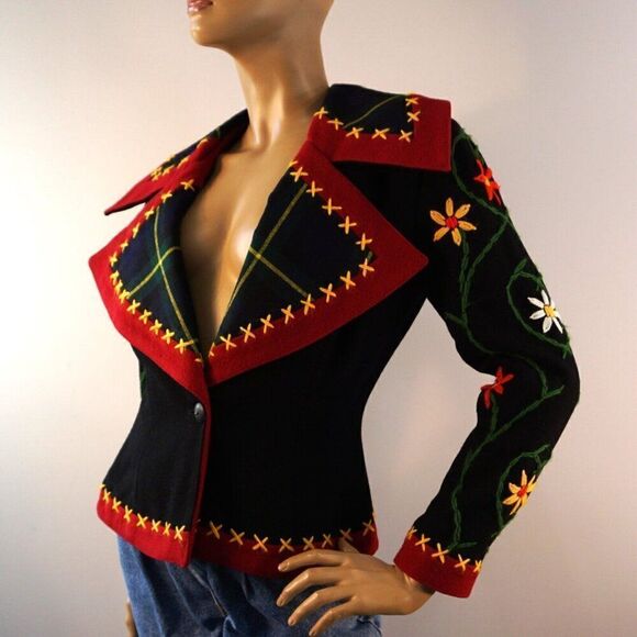 Vintage Show Piece Embroidered Blazer Sz Medium IDOL England Wool Jacket Rare - Picture 6 of 13